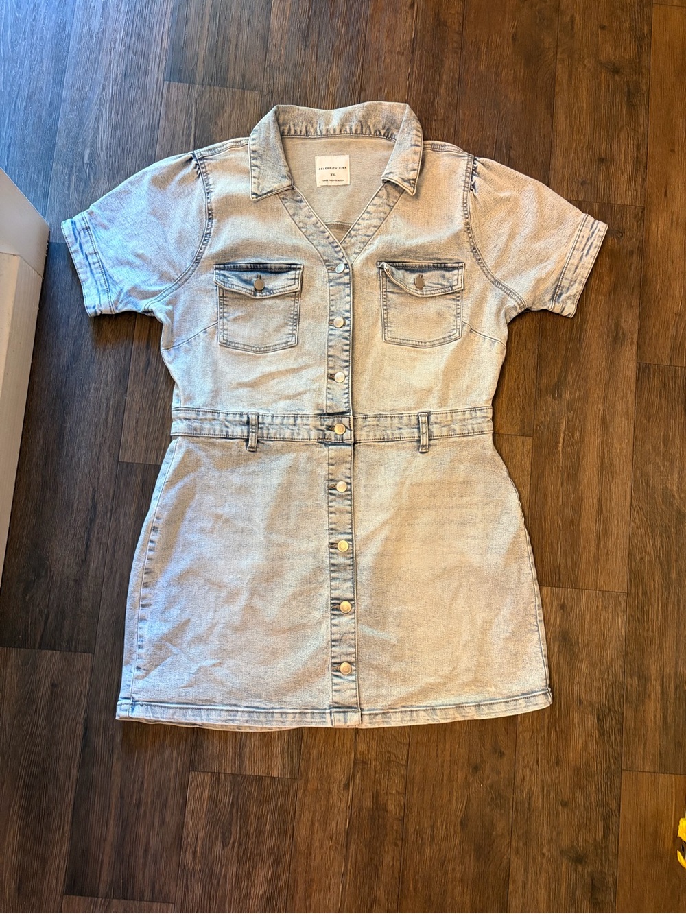 Celebrity Pink Women’s Stone Washed Button Up Mini Dress Short Sleeve Size XXL